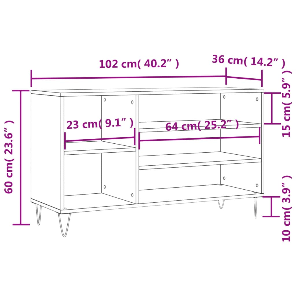 betonszürke szerelt fa cipőszekrény 102x36x60 cm