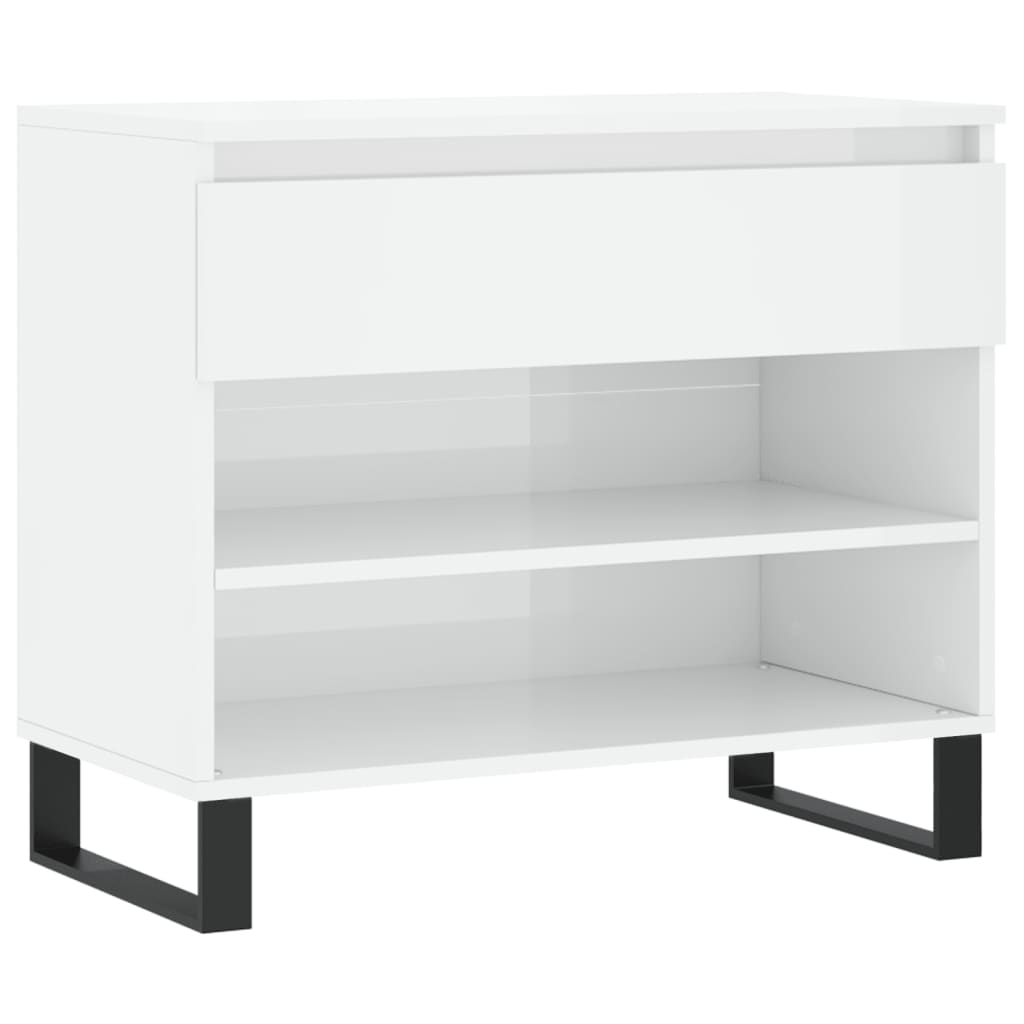 magasfényű fehér szerelt fa cipőszekrény 70 x 36 x 60 cm
