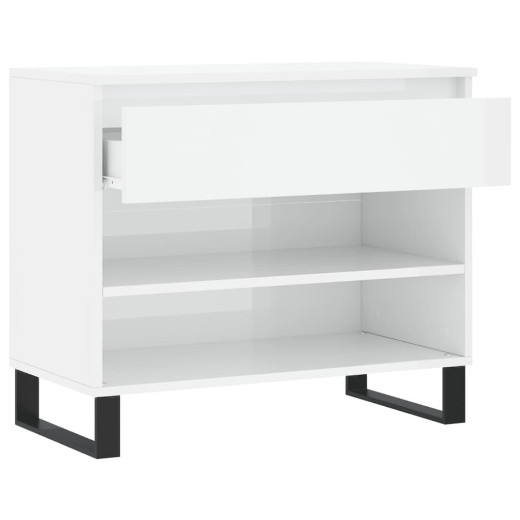 magasfényű fehér szerelt fa cipőszekrény 70 x 36 x 60 cm