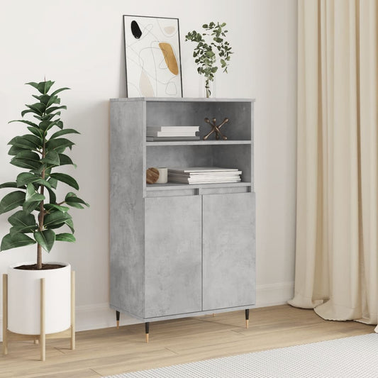 betonszürke szerelt fa magasszekrény 60 x 36 x 110 cm
