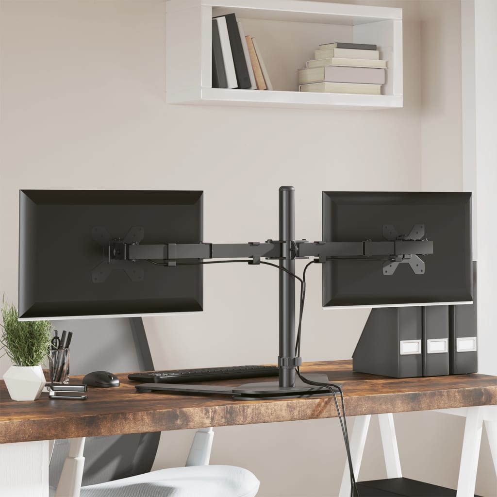 dupla fekete acél monitorállvány VESA 75/100 mm
