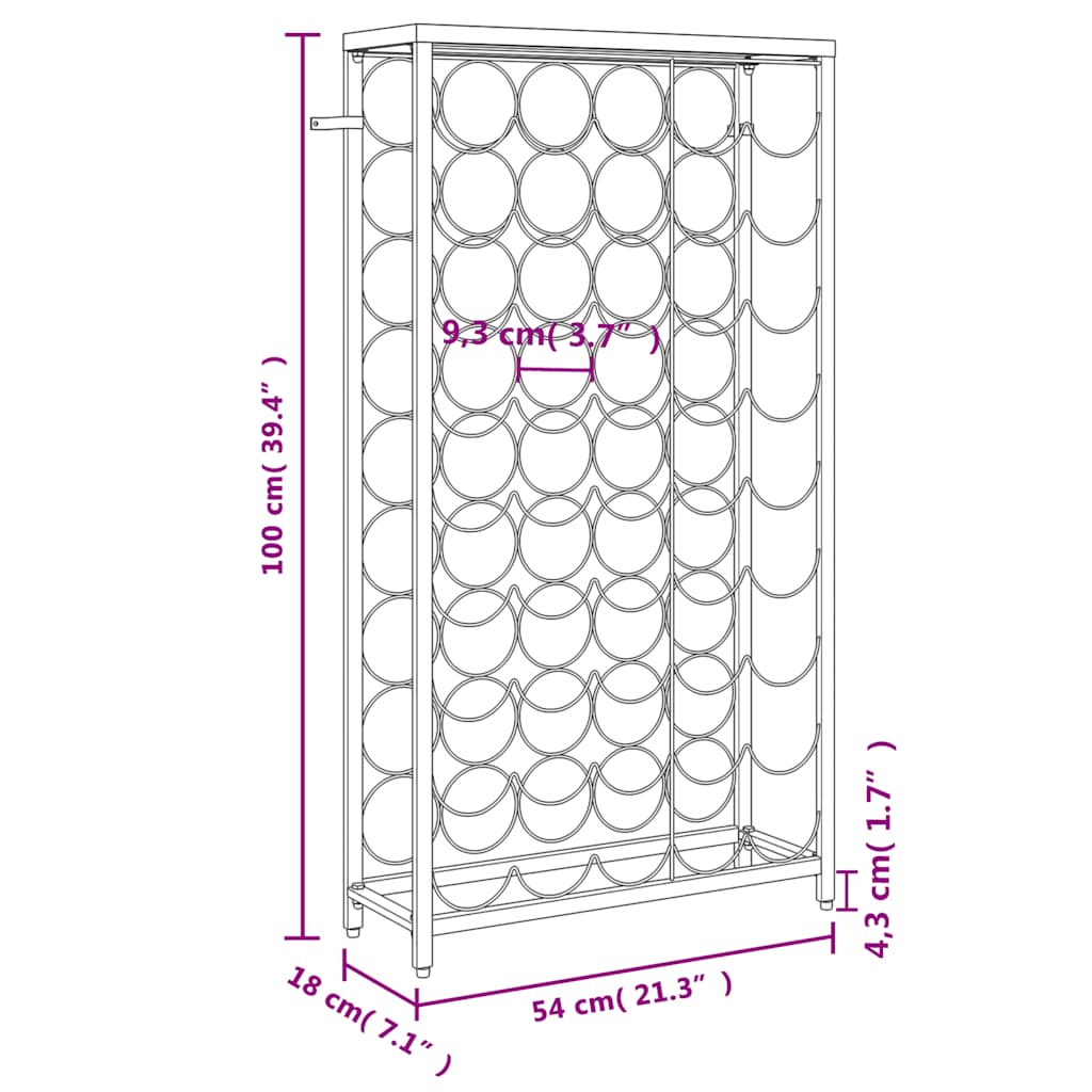 fekete kovácsoltvas bortartó 45 palackhoz 54 x 18 x 100 cm