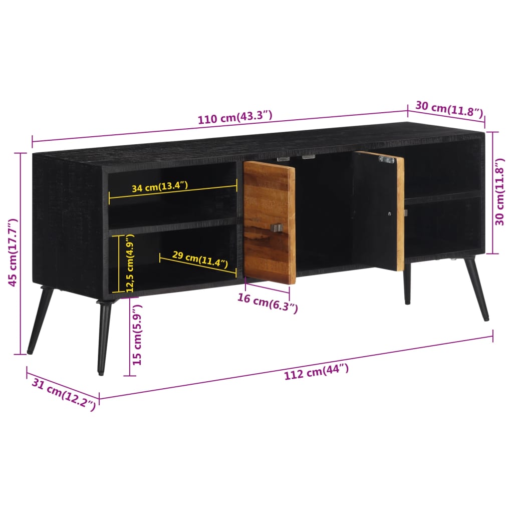 tömör újrahasznosított tíkfa TV-szekrény 112 x 31 x 45 cm