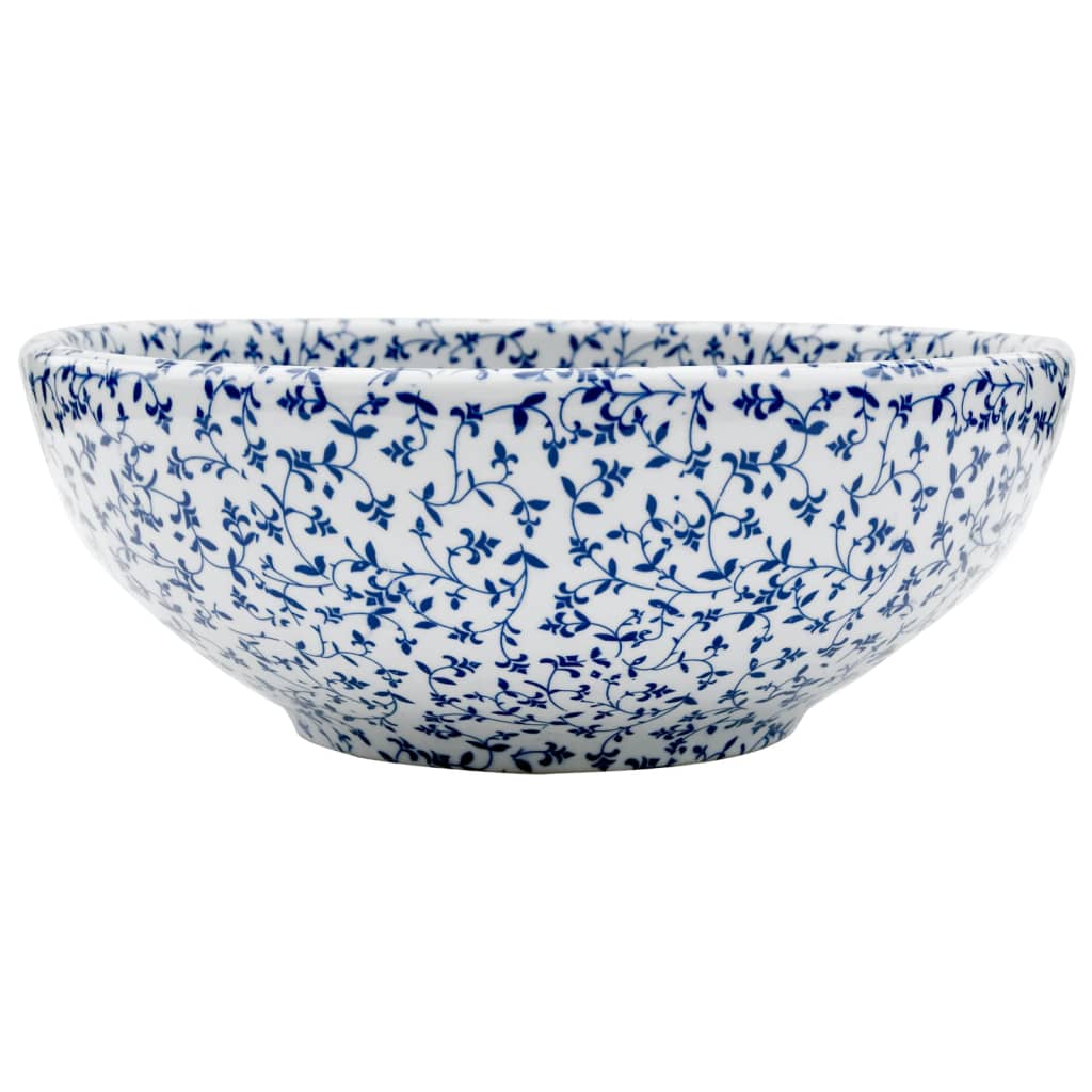 fehér-kék kerámia kerek asztali mosdó Φ41 x 14 cm