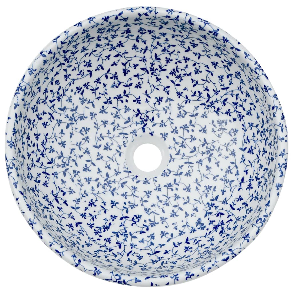 fehér-kék kerámia kerek asztali mosdó Φ41 x 14 cm