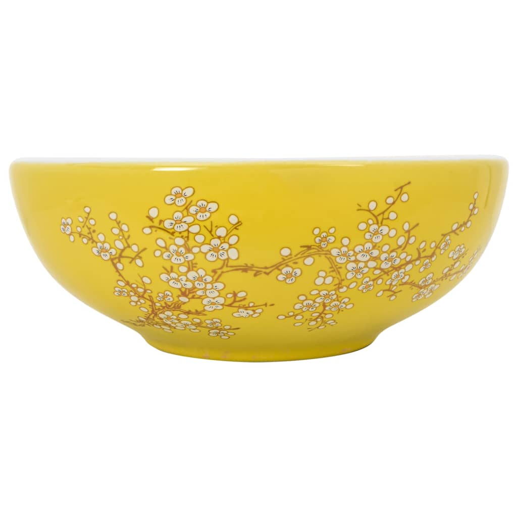 fehér és sárga kerámia kerek asztali mosdó Φ41 x 14 cm