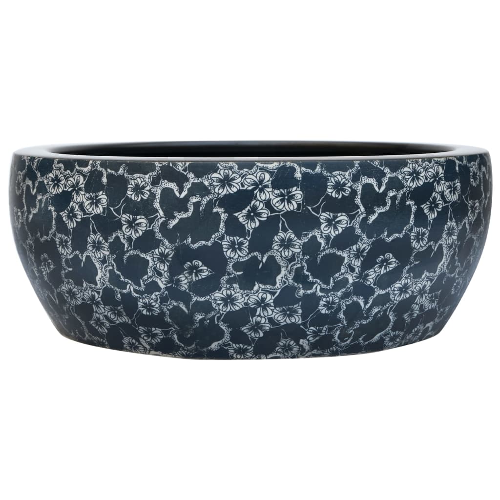 fekete és kék kerámia kerek asztali mosdó Φ41 x 14 cm