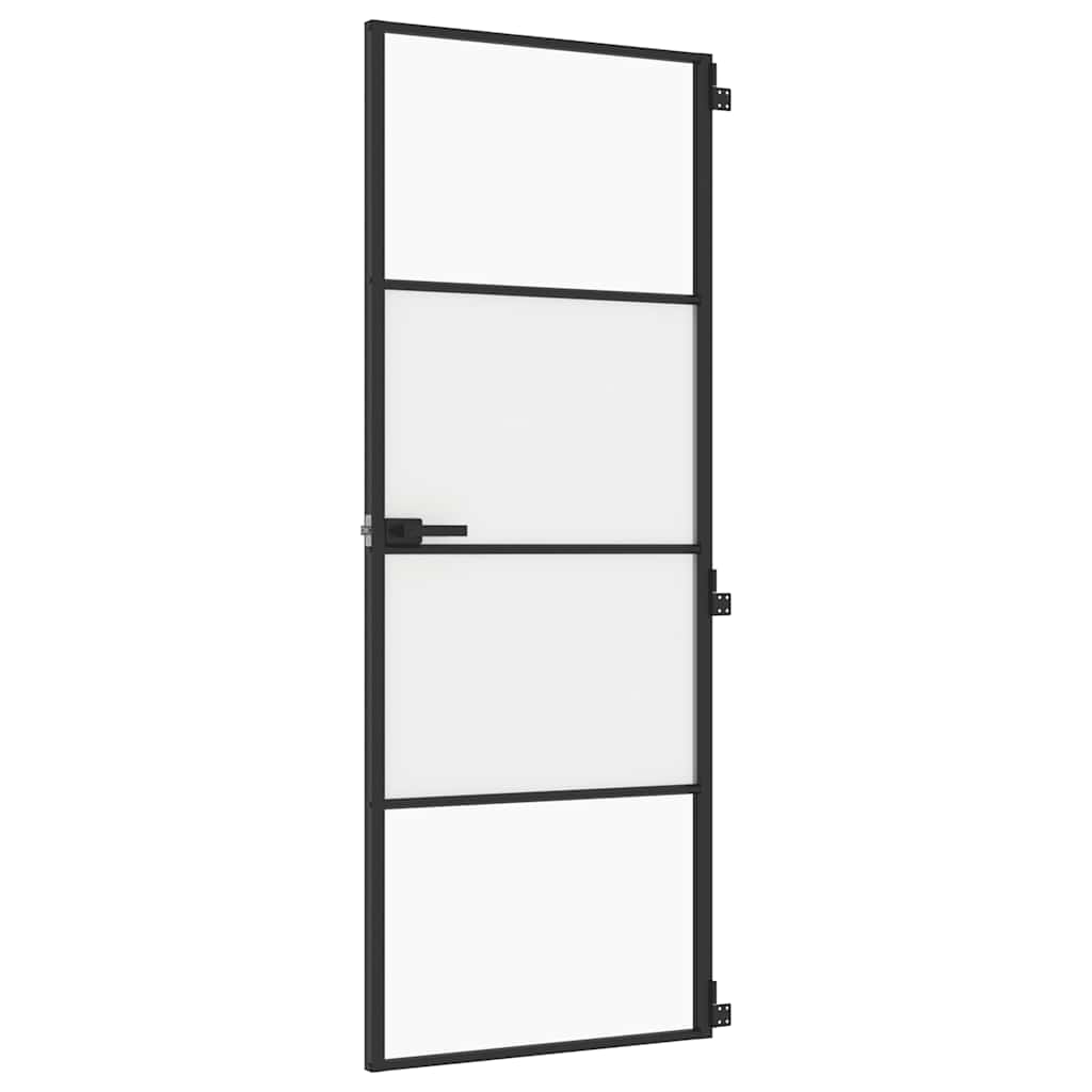 fekete edzett üveg és alumínium vékony beltéri ajtó 76x201,5 cm