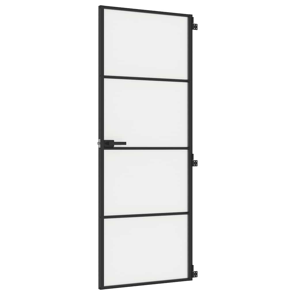 fekete edzett üveg és alumínium vékony beltéri ajtó 76x201,5 cm