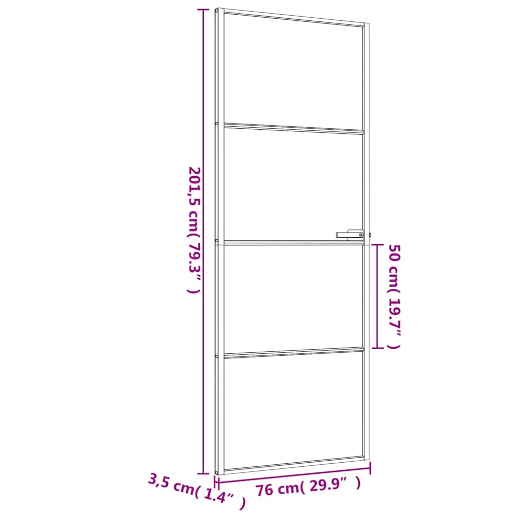 fekete edzett üveg és alumínium vékony beltéri ajtó 76x201,5 cm