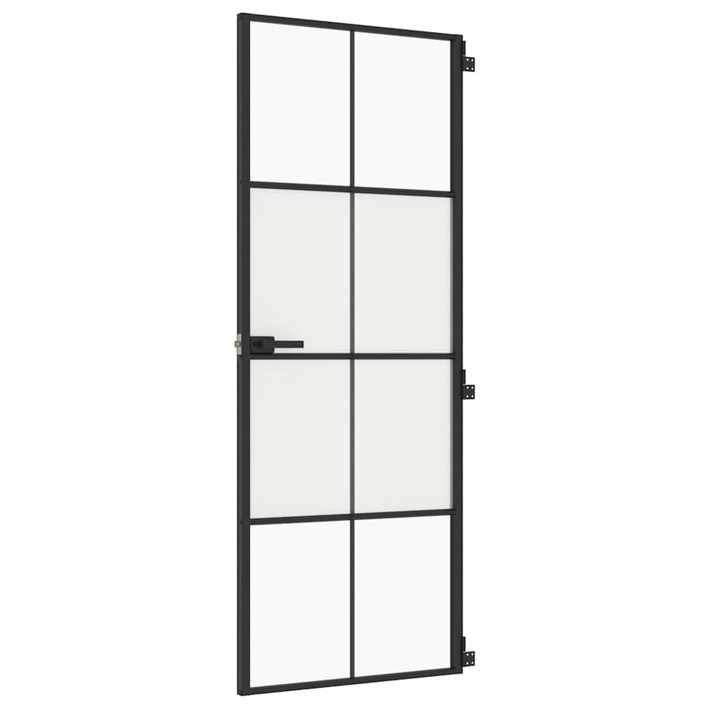 fekete edzett üveg és alumínium vékony beltéri ajtó 76x201,5 cm