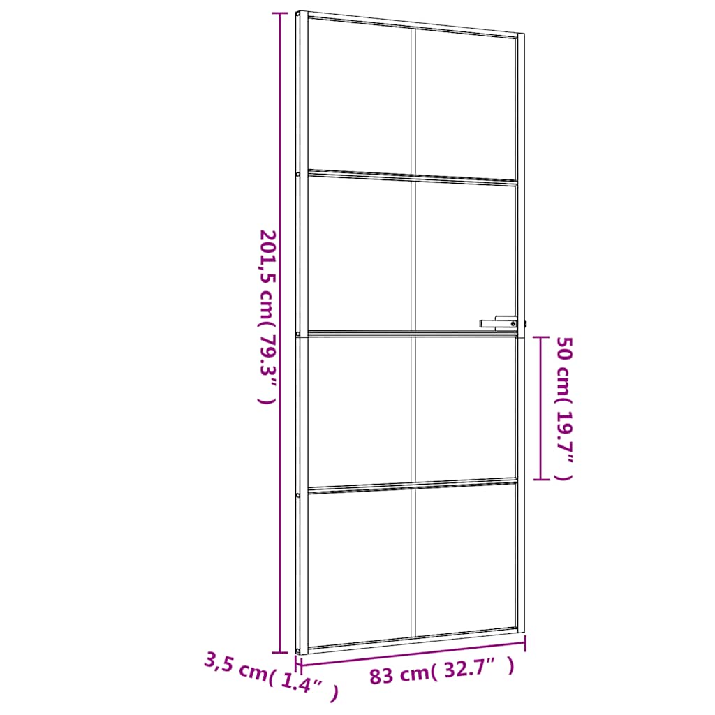 fekete edzett üveg és alumínium vékony beltéri ajtó 83x201,5 cm