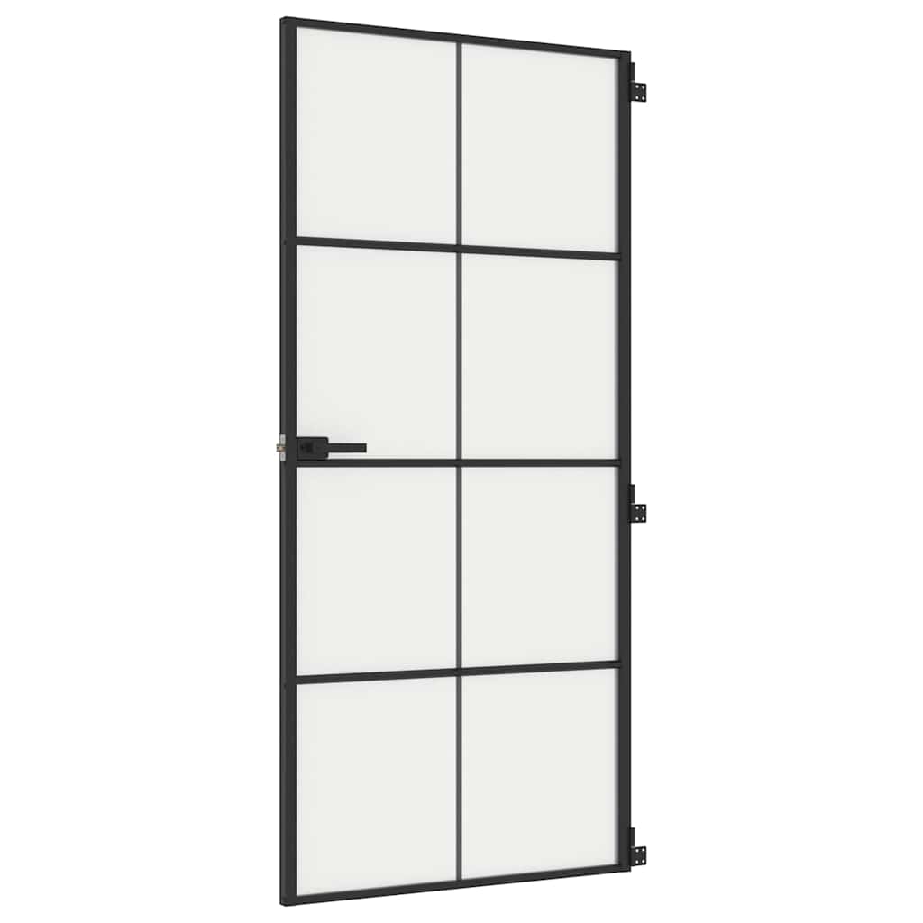 fekete edzett üveg és alumínium vékony beltéri ajtó 93x201,5 cm