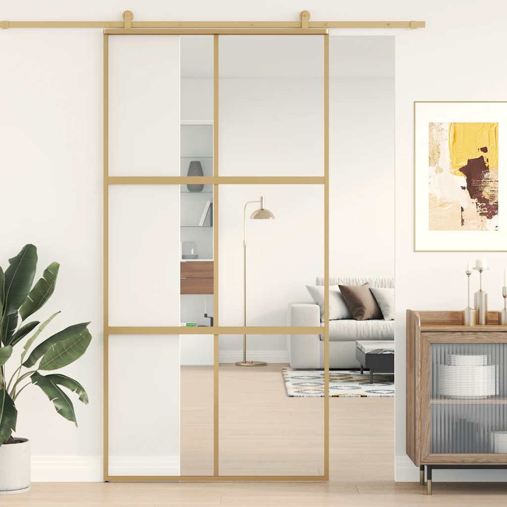 aranyszínű átlátszó ESG üveg és alumínium tolóajtó 102,5x205 cm