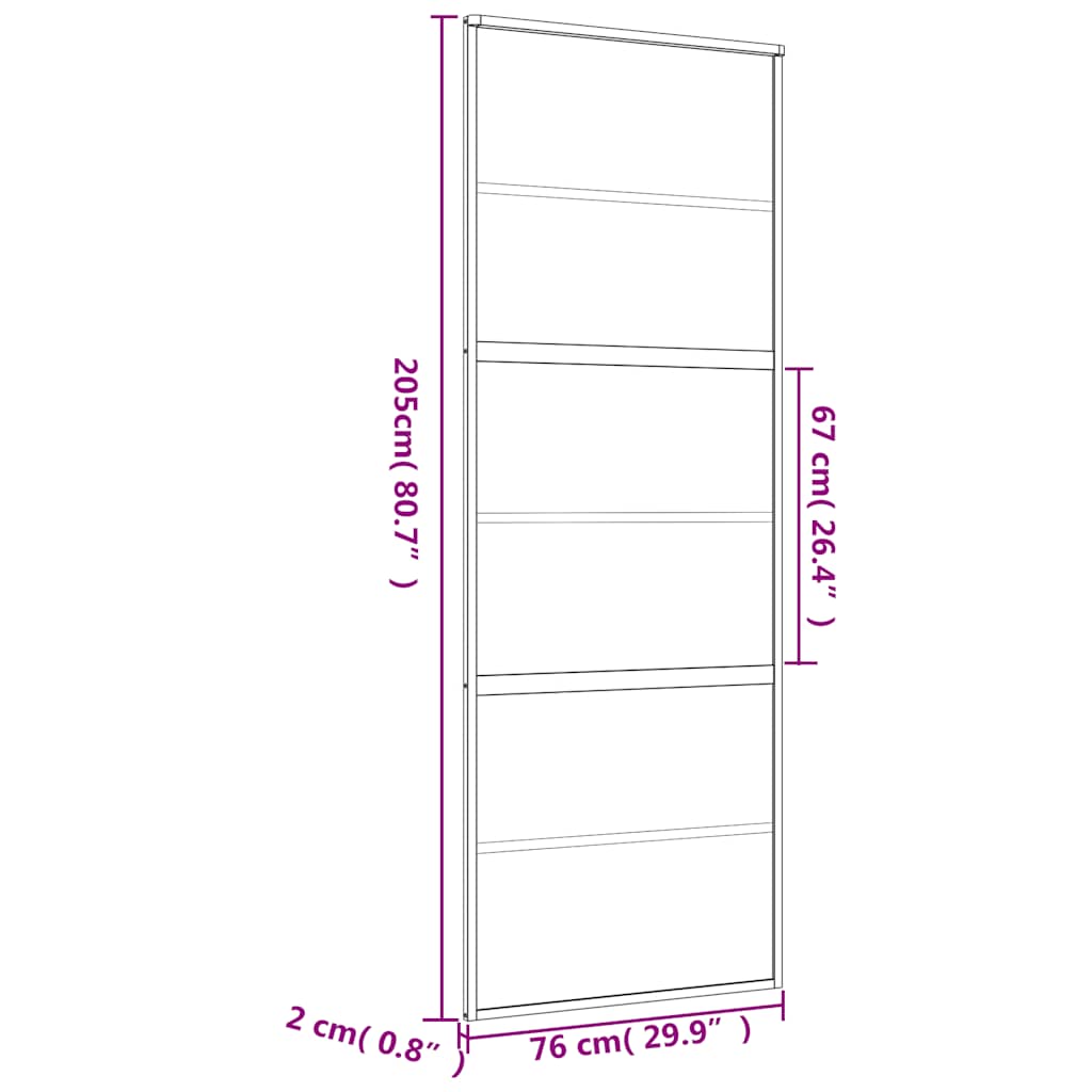 aranyszínű átlátszó ESG üveg és alumínium tolóajtó 76 x 205 cm