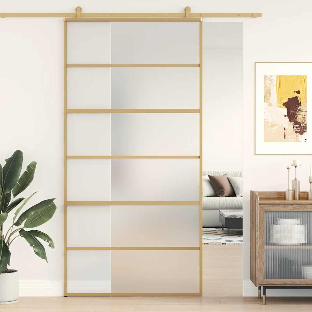 aranyszínű ESG tejüveg és alumínium tolóajtó 102,5 x 205 cm