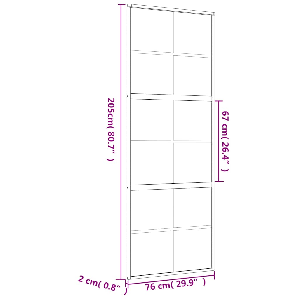 aranyszínű átlátszó ESG üveg és alumínium tolóajtó 76 x 205 cm
