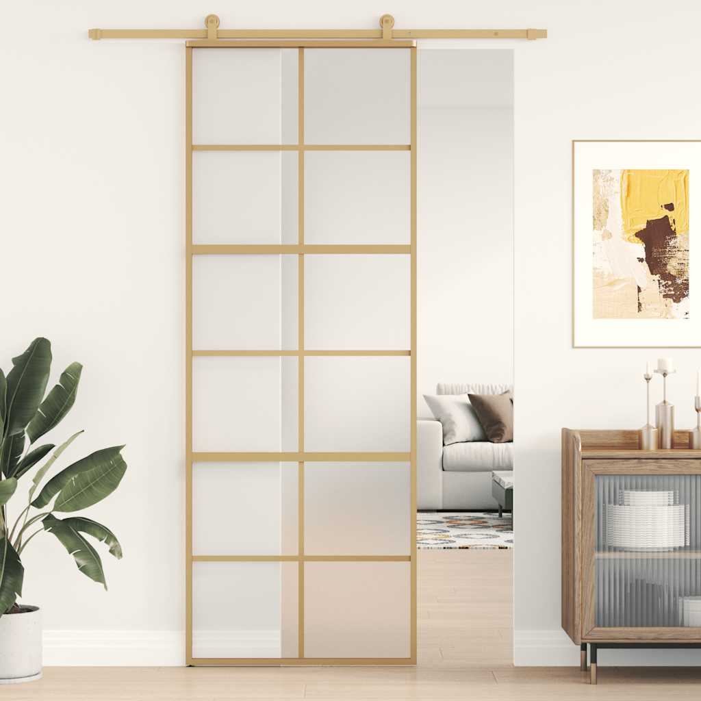 aranyszínű ESG tejüveg és alumínium tolóajtó 76 x 205 cm
