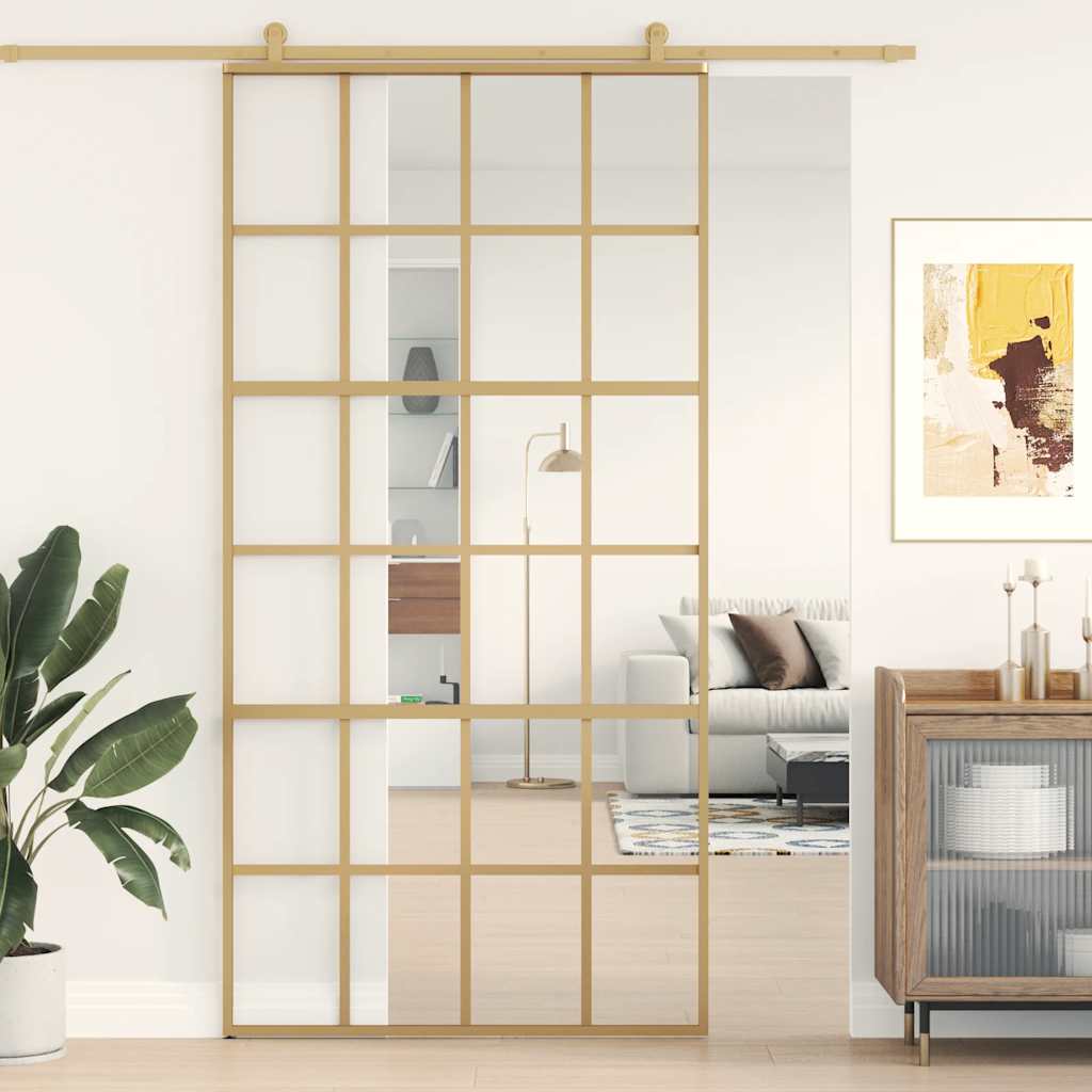 aranyszínű átlátszó ESG üveg és alumínium tolóajtó 102,5x205 cm