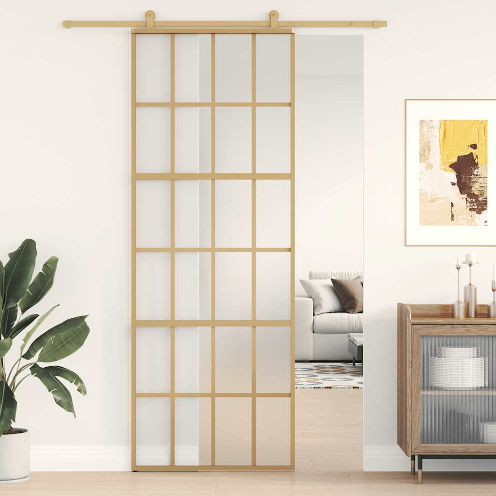 aranyszínű ESG tejüveg és alumínium tolóajtó 76 x 205 cm