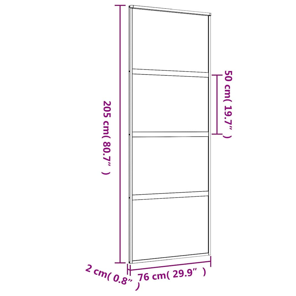 aranyszínű átlátszó ESG üveg és alumínium tolóajtó 76 x 205 cm