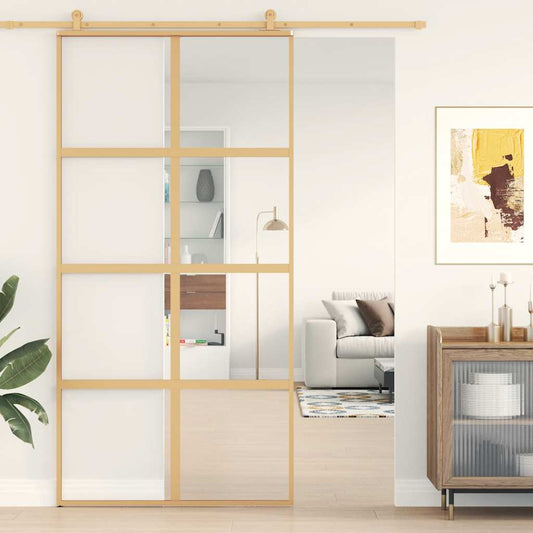 aranyszínű átlátszó ESG üveg és alumínium tolóajtó 102,5x205 cm