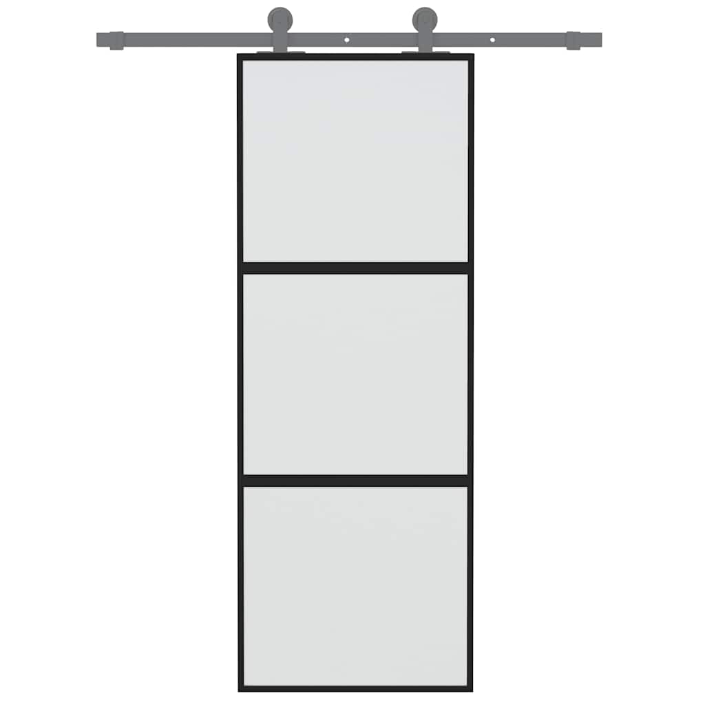 fekete edzett üveg és alumínium tolóajtó 76 x 205 cm