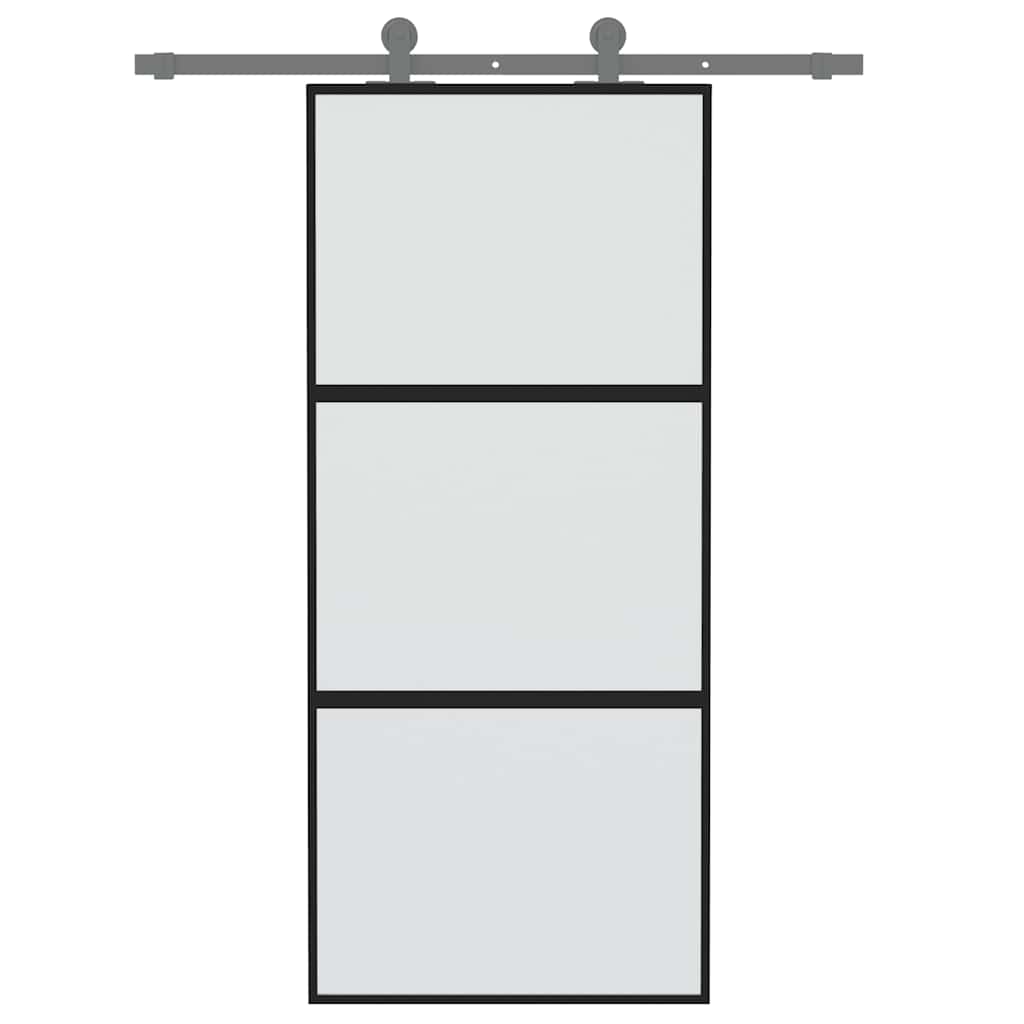 fekete edzett üveg és alumínium tolóajtó 90 x 205 cm