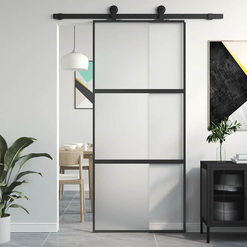 fekete edzett üveg és alumínium tolóajtó 90 x 205 cm