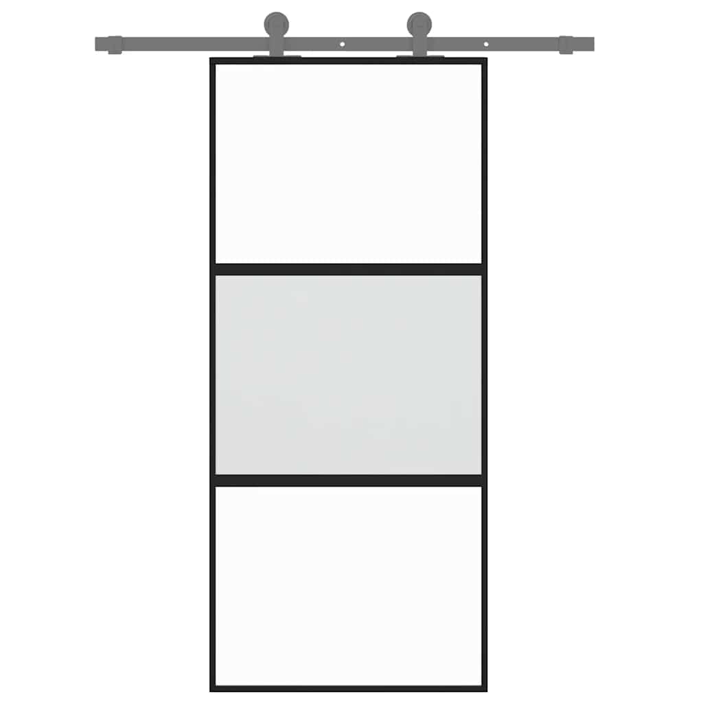 fekete edzett üveg és alumínium tolóajtó 90 x 205 cm