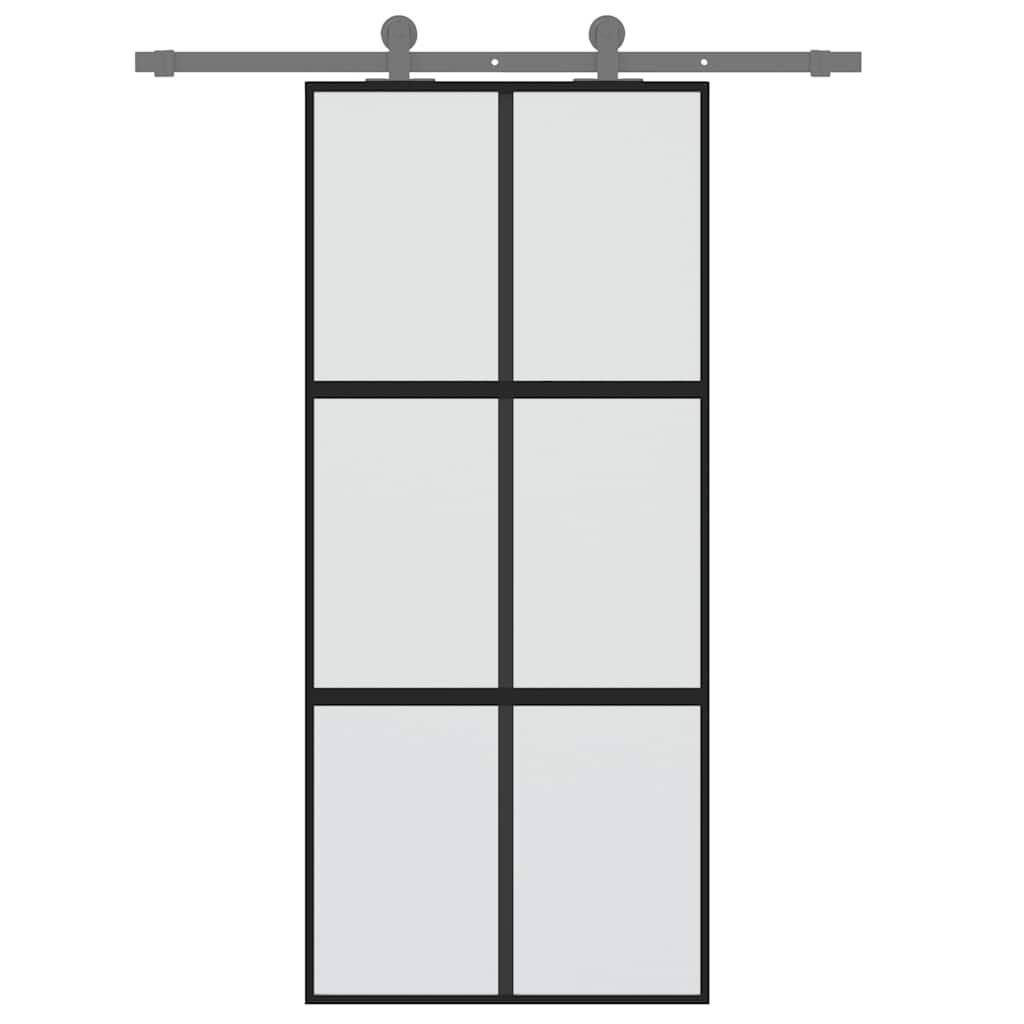 fekete edzett üveg és alumínium tolóajtó 90 x 205 cm
