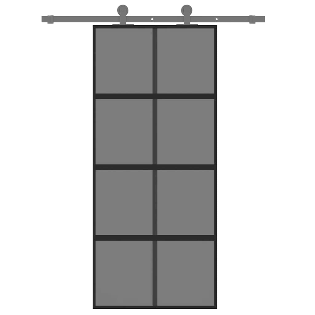 fekete edzett üveg és alumínium tolóajtó 90 x 205 cm