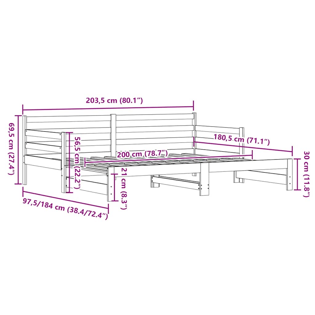 tömör fenyőfa kihúzható kanapéágy 90 x 200 cm