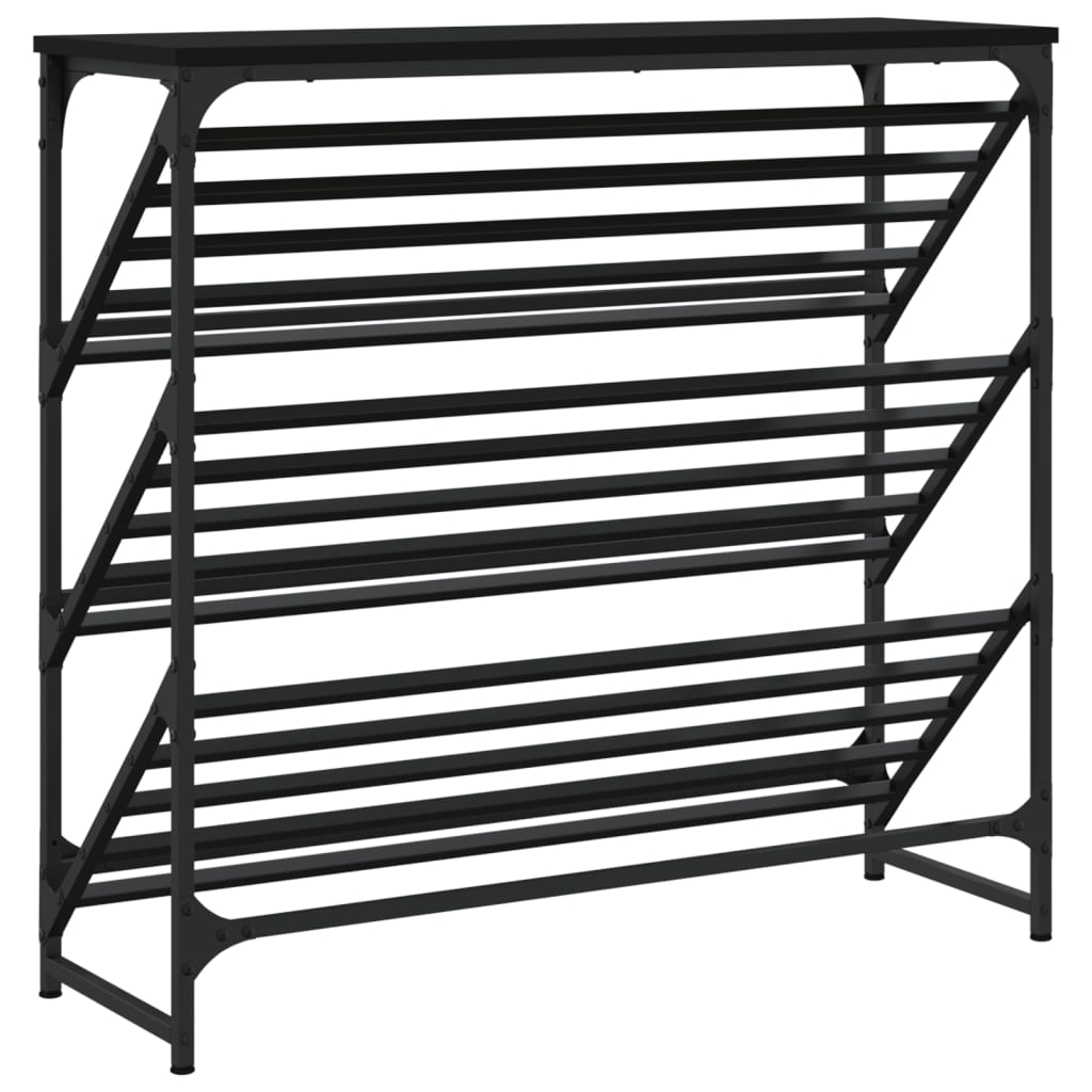 fekete szerelt fa cipőtartó 90x30x85 cm