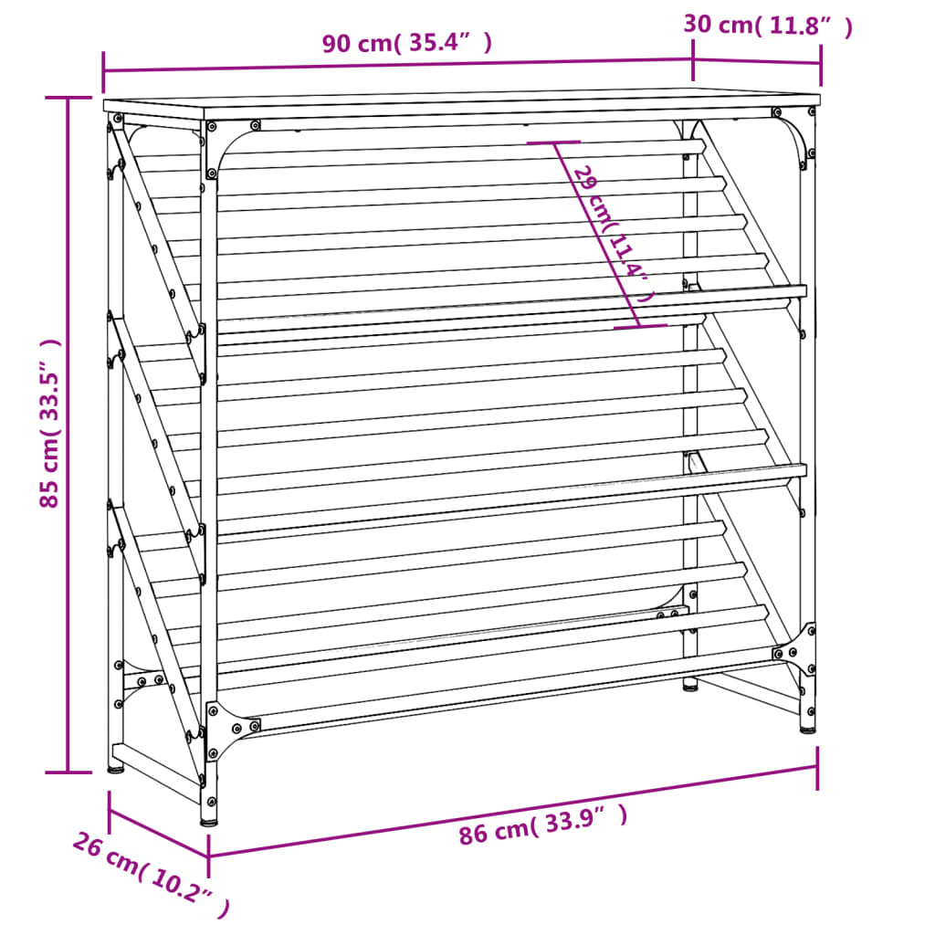 fekete szerelt fa cipőtartó 90x30x85 cm