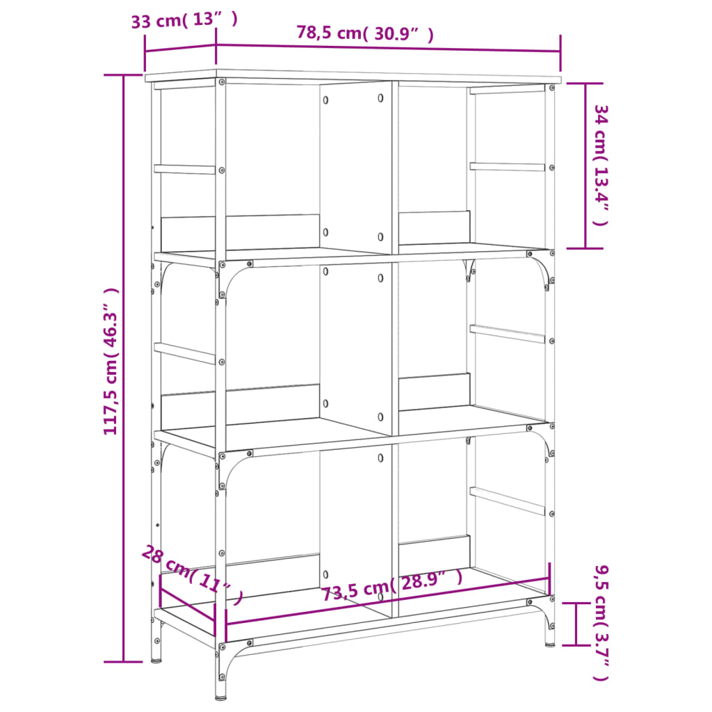 fekete szerelt fa könyvespolc 78,5 x 33 x 117,5 cm