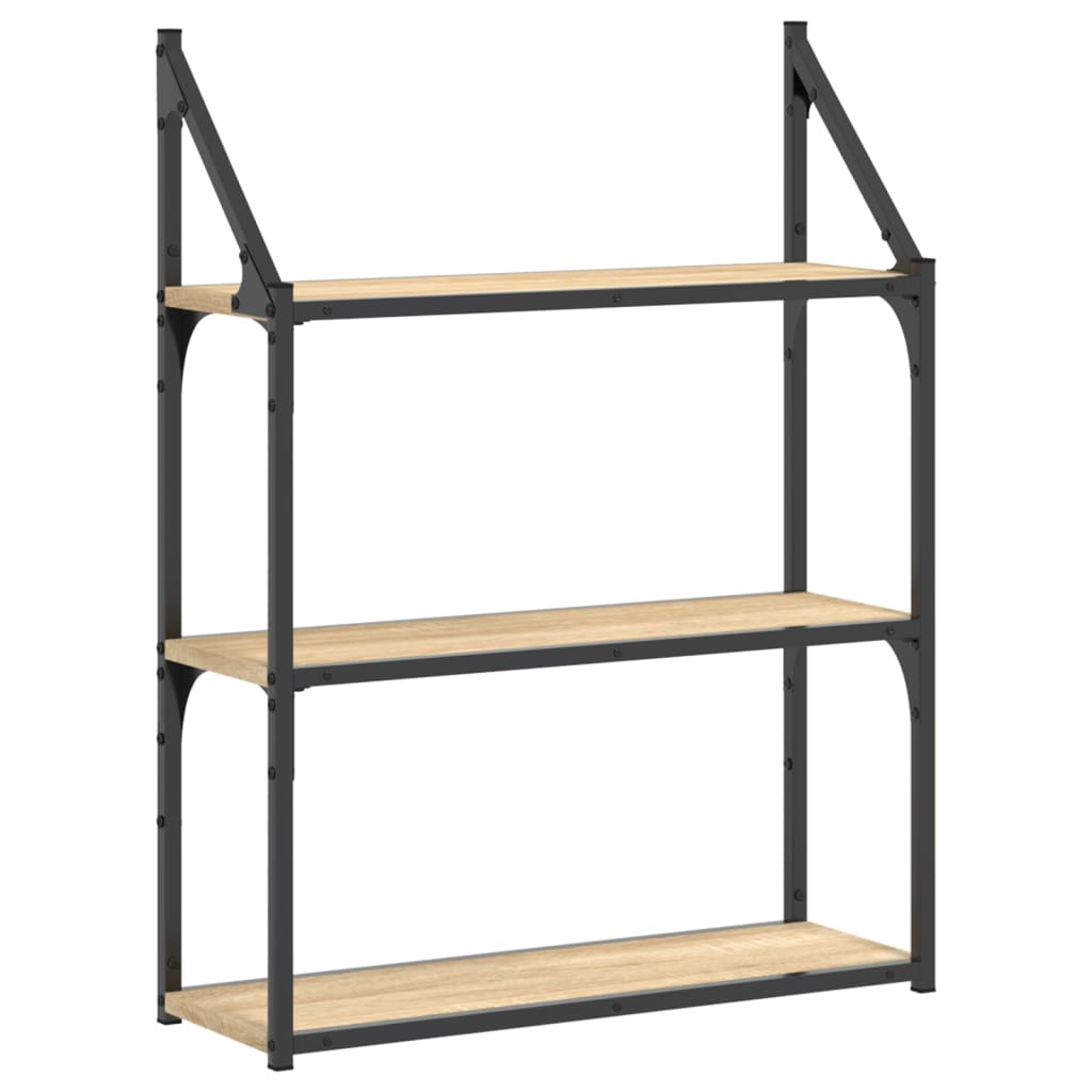3 szintes sonoma tölgy színű szerelt fa fali polc 60x21x78,5 cm