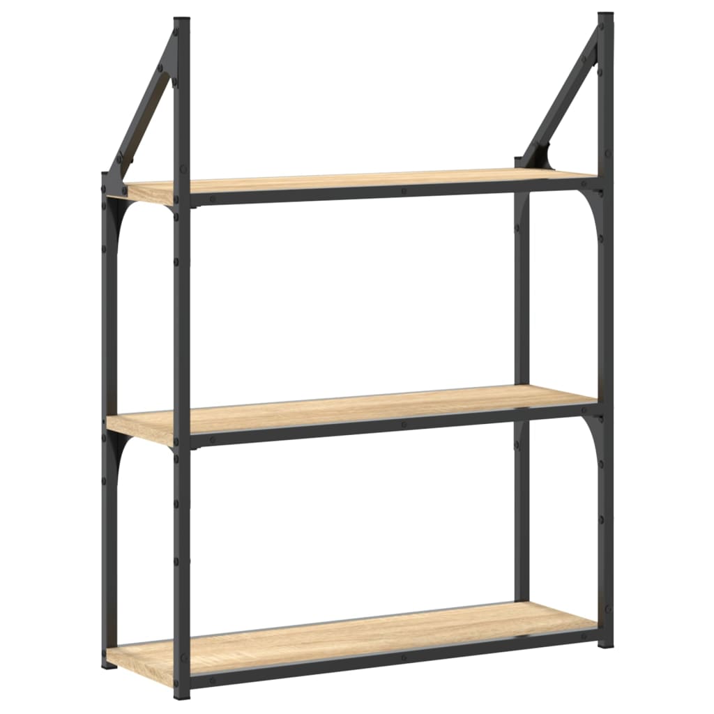 3 szintes sonoma tölgy színű szerelt fa fali polc 60x21x78,5 cm