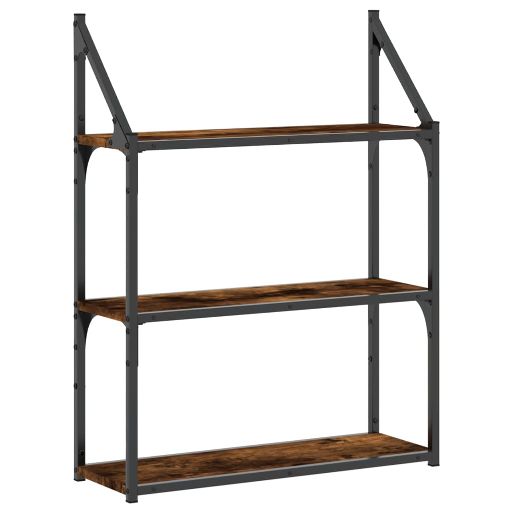 3 szintes füstös tölgy színű szerelt fa falipolc 60x21x78,5 cm