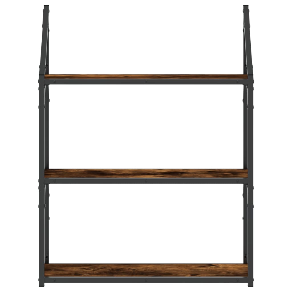 3 szintes füstös tölgy színű szerelt fa falipolc 60x21x78,5 cm