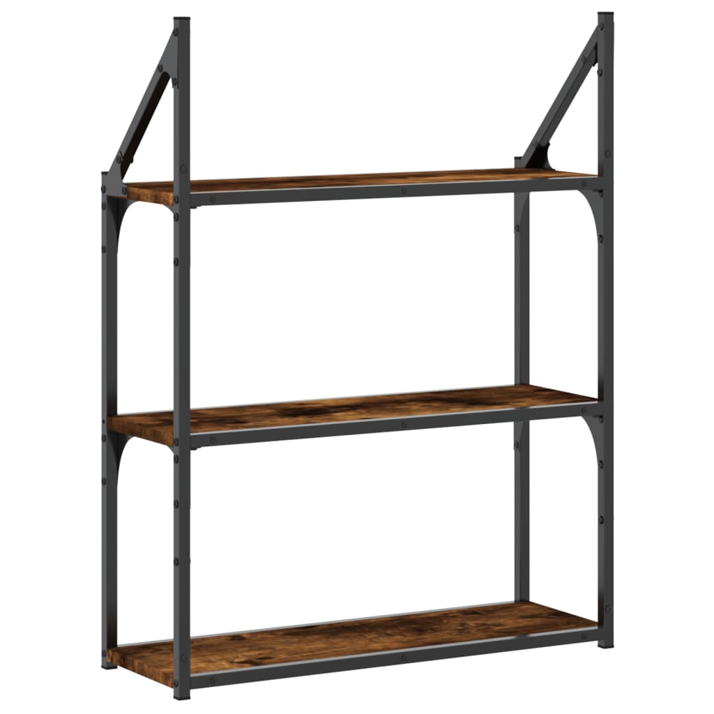 3 szintes füstös tölgy színű szerelt fa falipolc 60x21x78,5 cm