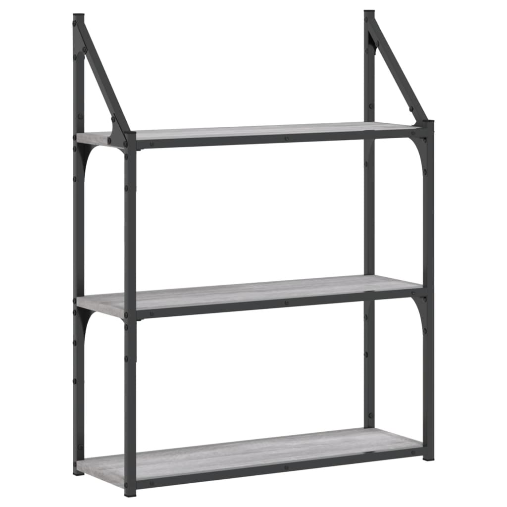 3 szintes szürke sonoma színű szerelt fa fali polc 60x21x78,5cm