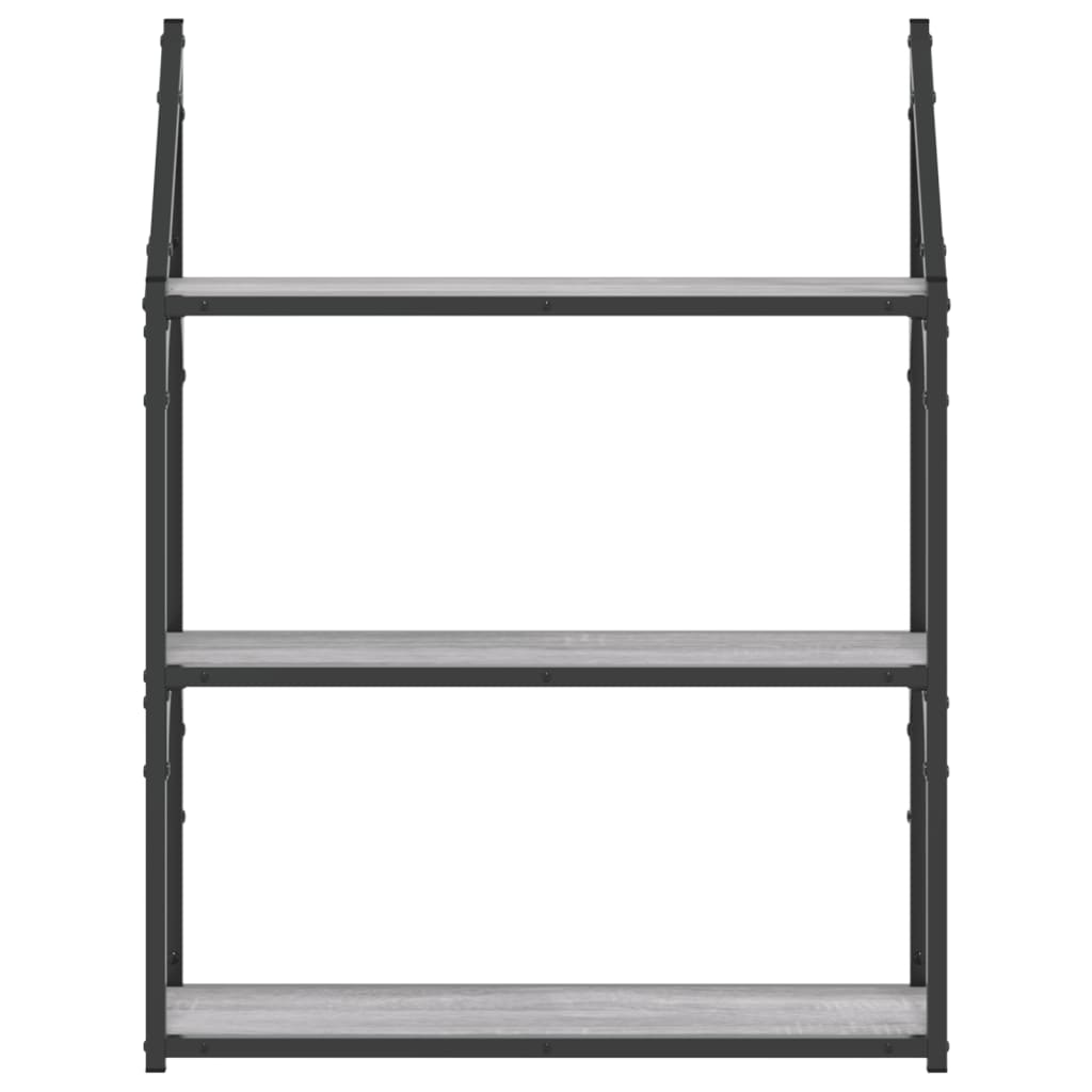 3 szintes szürke sonoma színű szerelt fa fali polc 60x21x78,5cm