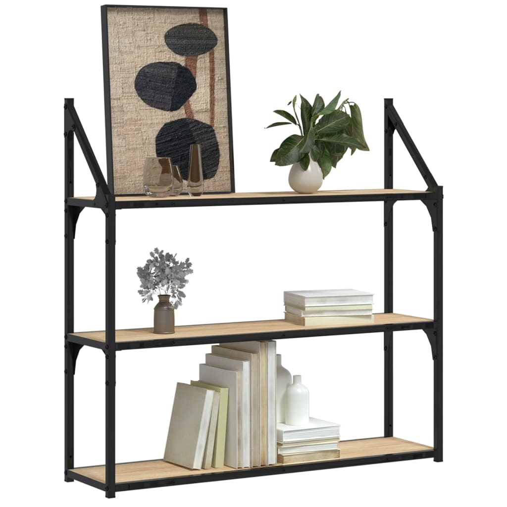 3 szintes sonoma tölgy színű szerelt fa fali polc 80x21x78,5 cm