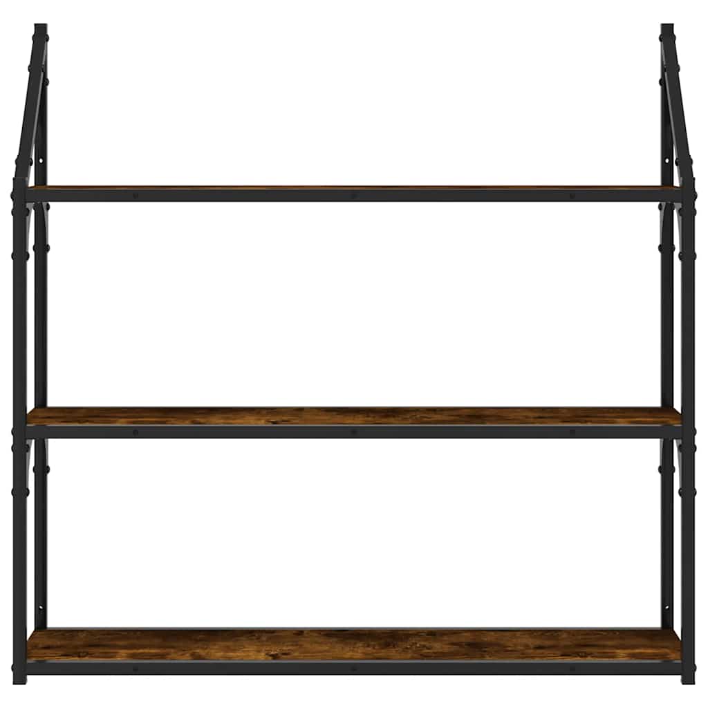 3 szintes füstös sonoma színű szerelt fa fali polc 80x21x78,5cm