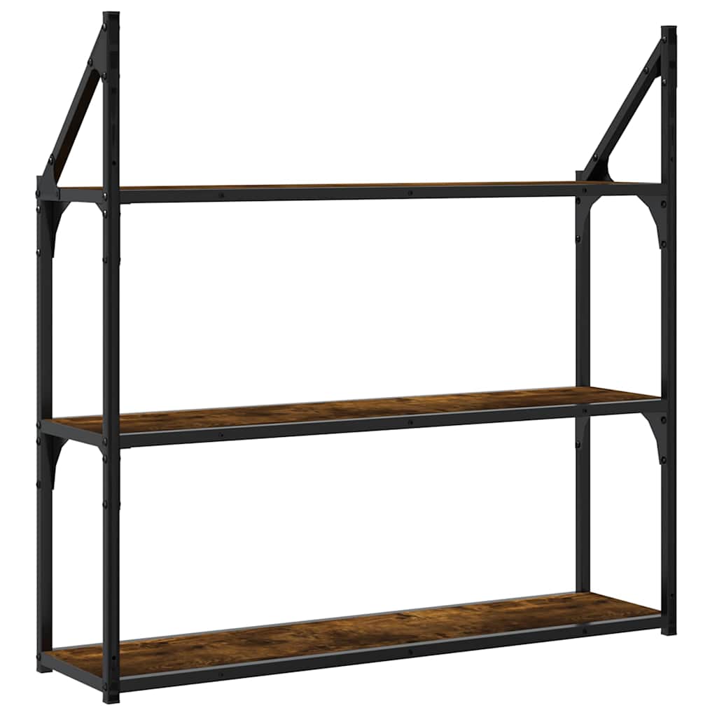 3 szintes füstös sonoma színű szerelt fa fali polc 80x21x78,5cm