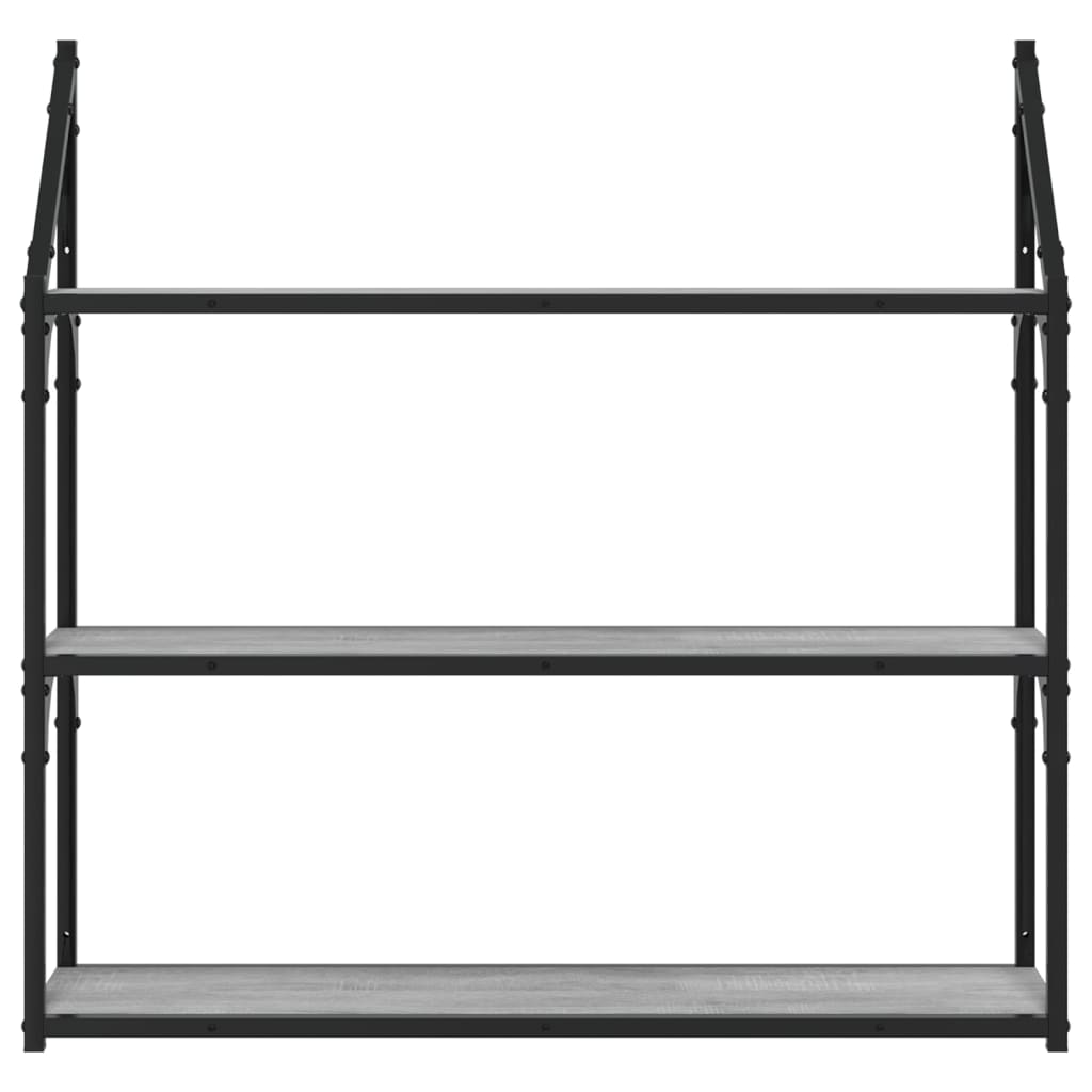3 szintes szürke sonoma színű szerelt fa fali polc 80x21x78,5cm