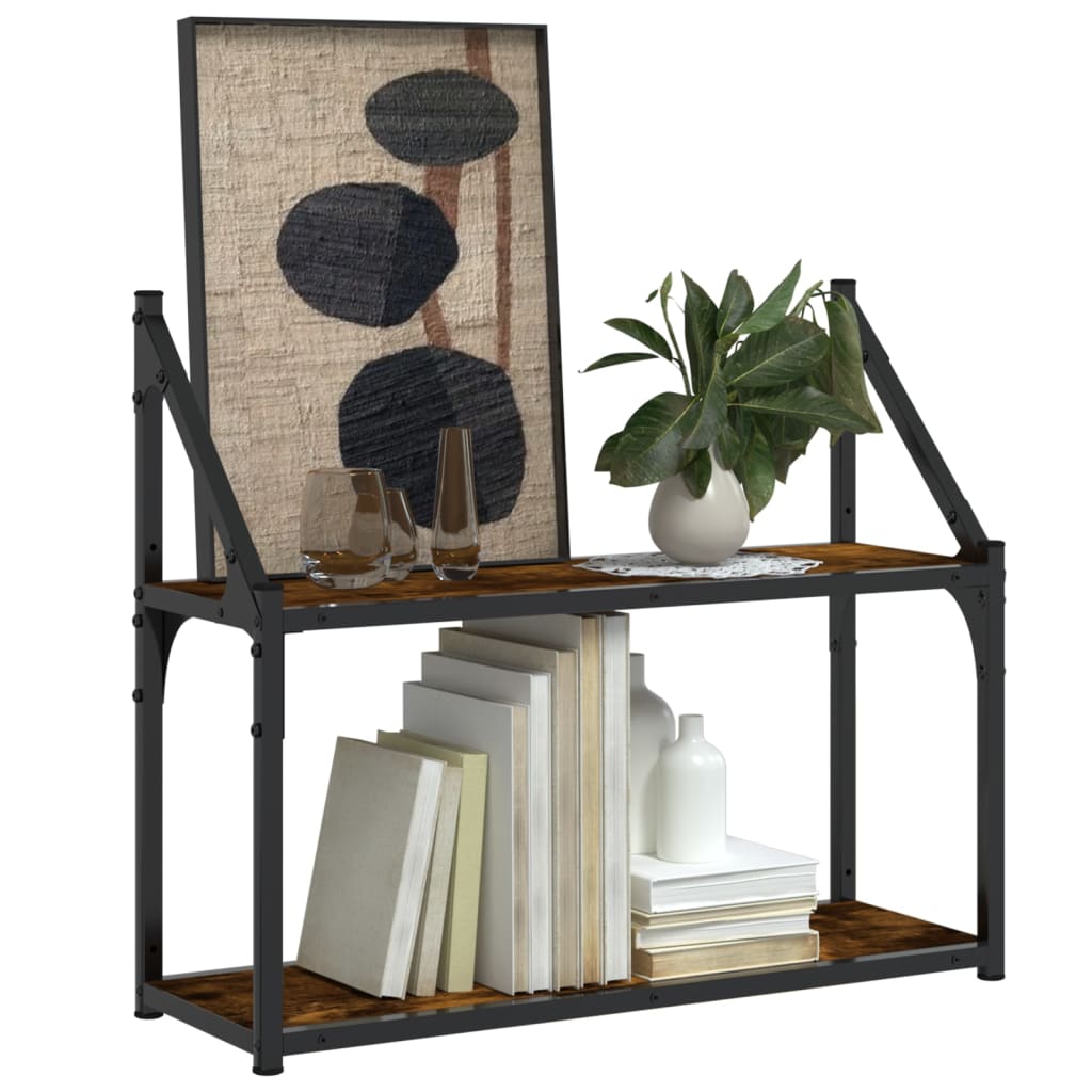 2 szintes füstös tölgy színű szerelt fa fali polc 60x21x51 cm
