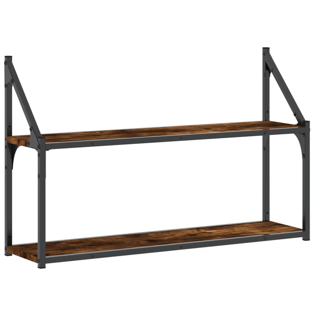 2 szintes füstös tölgy színű szerelt fa fali polc 80x21x51 cm