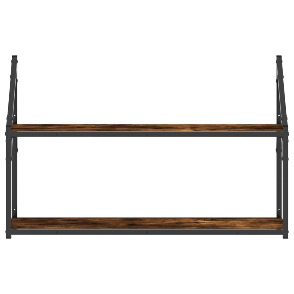 2 szintes füstös tölgy színű szerelt fa fali polc 80x21x51 cm
